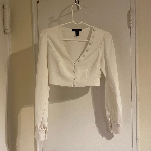 Forever 21 White Button-Up Long-Sleeve Crop Top Size Small - Picture 1 of 4